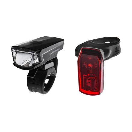 LONGUS Lights set SINGLE 1+1LED 2f/2f USB/bat black